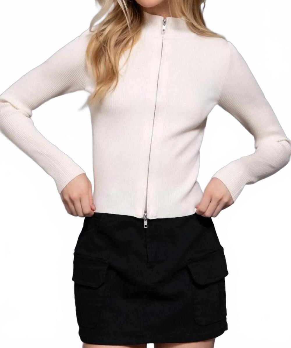 NEW ACTIVE BASIC long sleeve two way open zipper sweater in cream